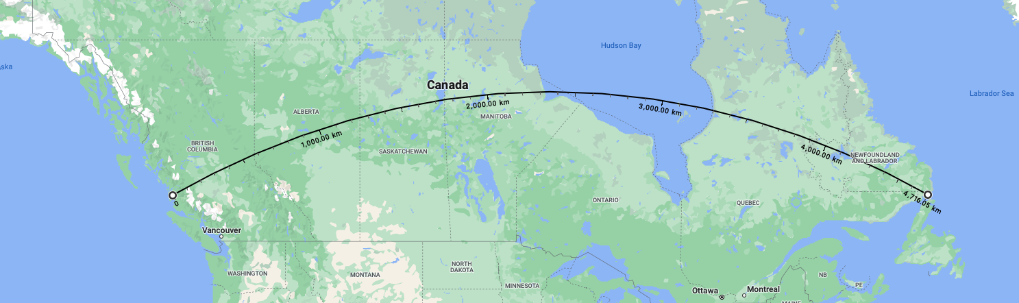The entirety of Canada, with only 5km left to reach the ocean.